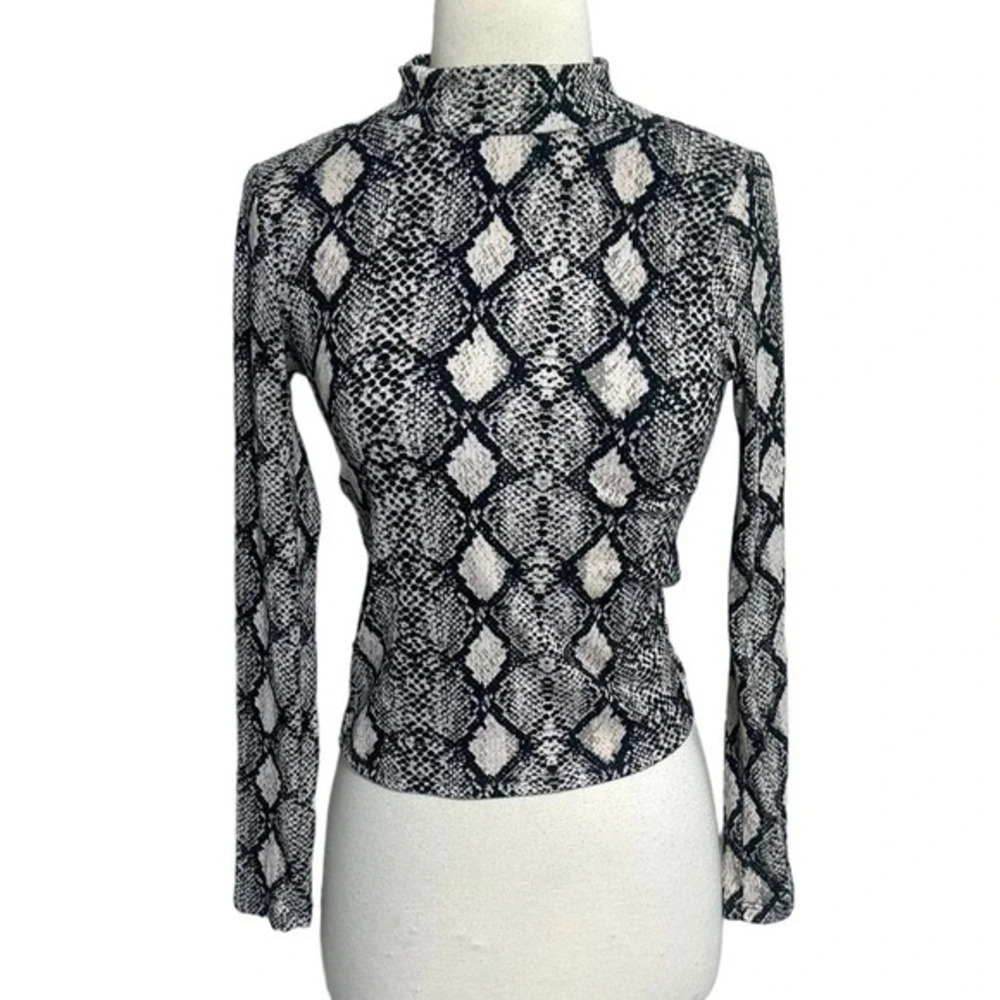 Caution to the Wind black gray + white snake print mock neck cropped top